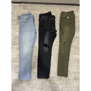 Lot of 3 Men's Jeans 34x30 American Eagle Flex + Distressed Black + Copper Rivet
